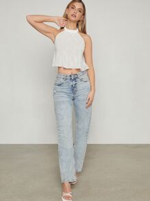 Hauture Ruffle Tied Back Crop Chiffon Top - White - View 5