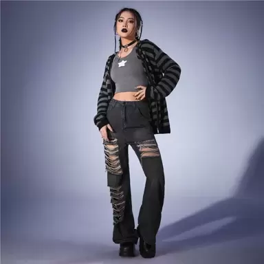Our Grunge Punk Striped Zip Up Cardigan is such a vibe - ROMWE