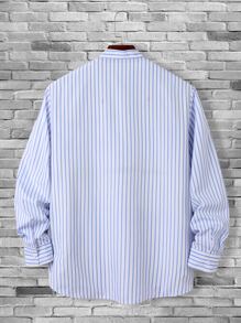 Manfinity Homme Men Vertical Striped Patched Pocket Shirt Without Tee - Blue and White - View 2