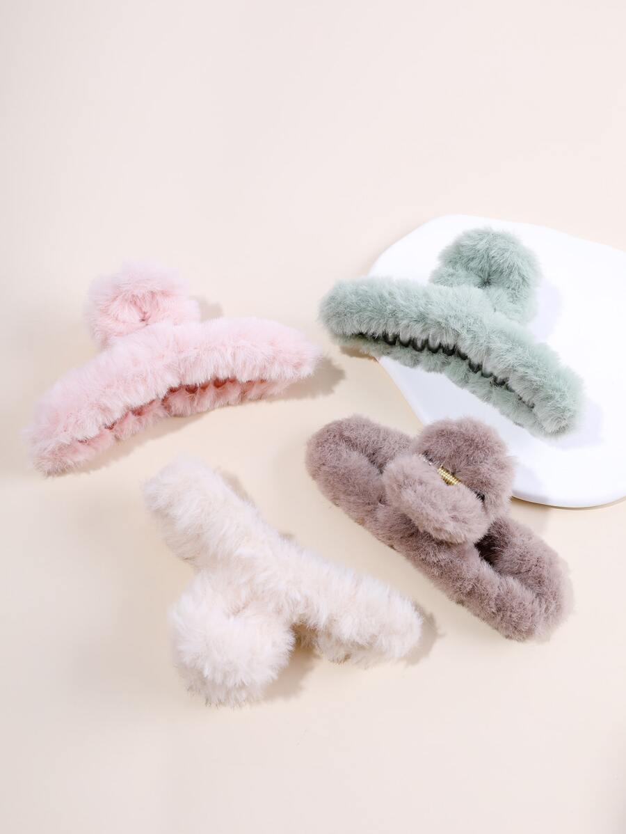 4 Stück feste flauschige Haarklammern, Haarklammer, Haarspangen - Verschiedenfarbig - Übersicht 1