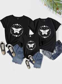 Butterfly And Moon Print Tee - Black - View 3