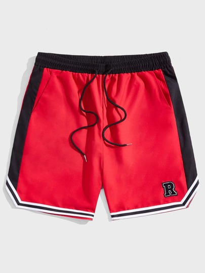 Guys Letter Patched Striped Trim Shorts