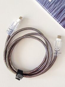 5入組套微笑圖案防斷裂數據線保護套和充電器頭套 - 黑與白 - 查看 2