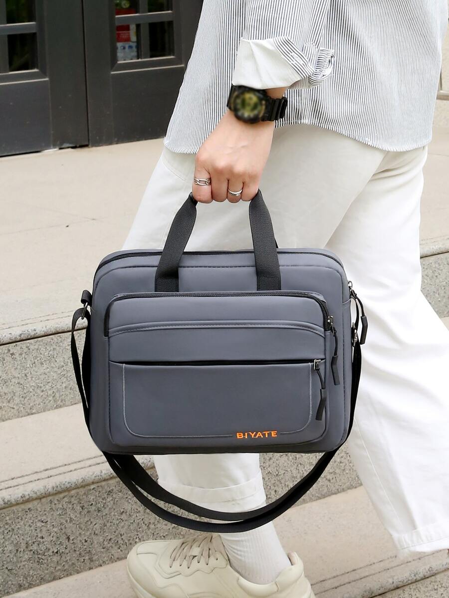 Maletín impermeable con bordado de letras para hombre, regalo para el padre - Gris - Ver 1