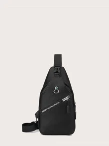 Mini Men Letter Graphic Tai nghe chi tiết lỗ Túi đeo chéo Túi ngực - màu đen - Xem 2
