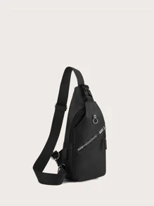 Mini Men Letter Graphic Tai nghe chi tiết lỗ Túi đeo chéo Túi ngực - màu đen - Xem 4