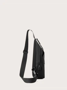 Mini Men Letter Graphic Tai nghe chi tiết lỗ Túi đeo chéo Túi ngực - màu đen - Xem 5