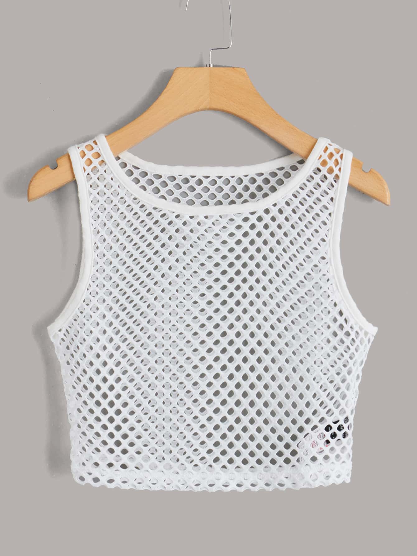 SHEIN Coolane Open Knit Crop Tank Top - White - View 1