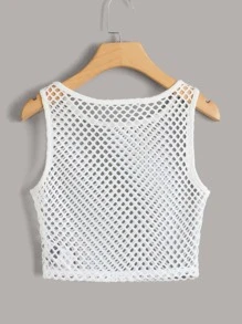 SHEIN Coolane Open Knit Crop Tank Top - White - View 2