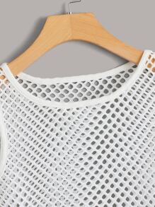 SHEIN Coolane Open Knit Crop Tank Top - White - View 3