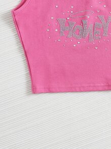 SHEIN EZwear 水鑽蜂蜜背心上衣 - 粉色 - 查看 4