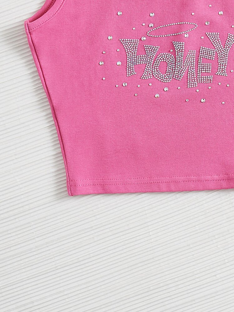 SHEIN EZwear 水鑽蜂蜜背心上衣 - 粉色 - 查看 4