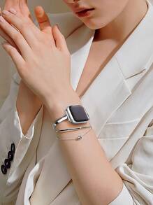 不锈钢表带，兼容38mm、40mm、41mm、42mm、44mm、45mm表径，适用于SE、Series 9、8、7、6、5、4、3、2、1等型号，纤薄百搭，男女皆宜。 - 銀色 - 查看 5