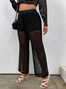 Celure Plus High Waist Mesh Trousers - Black - View 3