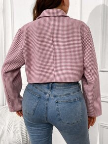 Celure Plus Houndstooth Print Double Breasted Blazer - Dusty Pink - View 4