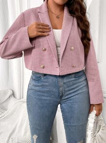 Celure Plus Houndstooth Print Double Breasted Blazer - Dusty Pink - View 1
