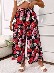 SHEIN LUNE Plus Allover Floral Print Wide Leg Trousers - Multicolor - View 5
