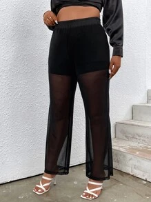 Celure Plus High Waist Mesh Trousers - Black - View 8