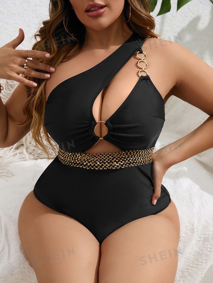 Swim SXY Bañador una pieza vinculado con aro con diseño de puntada con abertura de un hombro