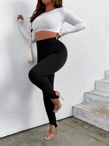 Calvaya Plus High Waist Stirrup Leggings - Black - View 8