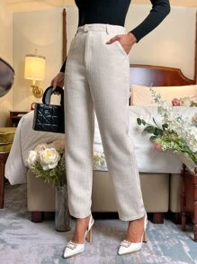 SHEIN Privé High Waist Slant Pocket Trousers - White - View 1