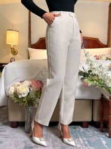 SHEIN Privé High Waist Slant Pocket Trousers - White - View 6