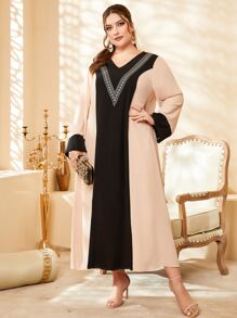 Al Najma Vestido túnico de color combinado con estampado geométrico - Multicolor - Ver 4