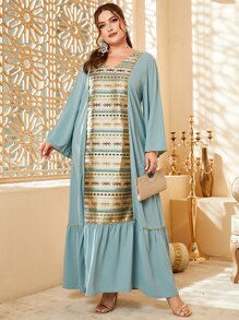 Al Najma Plus Contrast Panel Ruffle Hem Smock Dress