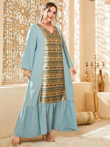 Al Najma Plus Contrast Panel Ruffle Hem Smock Dress