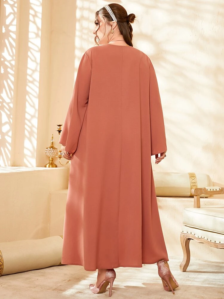 Plus Slogan Embroidery Bell Sleeve Dress