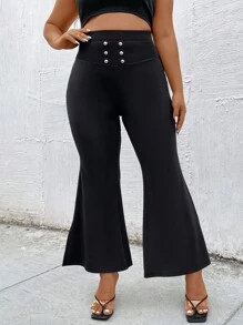 Celure Plus Studded Front Flare Leg Trousers - Black - View 2
