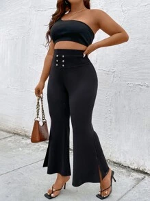 Celure Plus Studded Front Flare Leg Trousers - Black - View 6