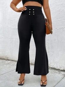 Celure Plus Studded Front Flare Leg Trousers - Black - View 7