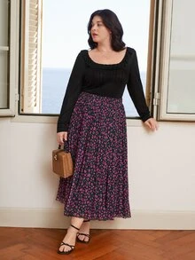 SHEIN Frenchy Plus Ruffle Trim Rib Knit Tee - Black - View 4