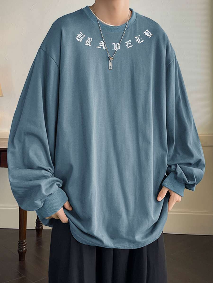 Manfinity EMRG Men Letter Graphic Drop Shoulder Sweatshirt - Dusty Blue - View 1