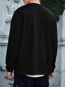 Manfinity EMRG Loose Fit Men's Letter Graphic Drop Shoulder Sweatshirt - Black - View 2