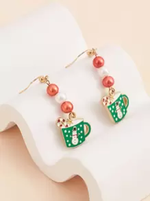 Christmas Snowman & Faux Pearl Decor Drop Earrings - Multicolor - View 1