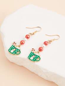 Christmas Snowman & Faux Pearl Decor Drop Earrings - Multicolor - View 2