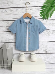 小男童1入組補丁貼口袋牛仔襯衫