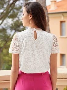 SHEIN Frenchy Top ribete con fruncido con encaje - Blanco - Ver 8