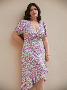 SHEIN Frenchy Vestido con estampado floral bajo con fruncido cruzado con nudo lateral - Multicolor - Ver 5