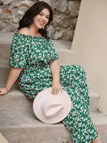 SHEIN Frenchy Jumpsuits Plus Size viền lá sen Hoa Tất cả trên in Boho - Nhiều màu - Xem 1