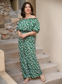 SHEIN Frenchy Jumpsuits Plus Size viền lá sen Hoa Tất cả trên in Boho - Nhiều màu - Xem 4