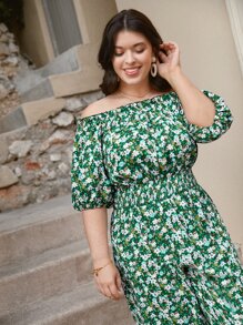 SHEIN Frenchy Jumpsuits Plus Size viền lá sen Hoa Tất cả trên in Boho - Nhiều màu - Xem 2