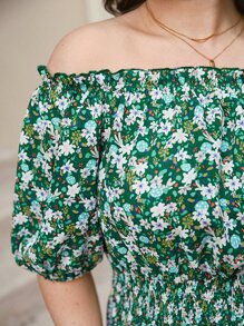 SHEIN Frenchy Jumpsuits Plus Size viền lá sen Hoa Tất cả trên in Boho - Nhiều màu - Xem 5