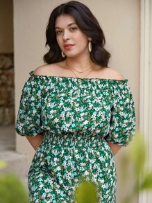 SHEIN Frenchy Jumpsuits Plus Size viền lá sen Hoa Tất cả trên in Boho - Nhiều màu - Xem 6