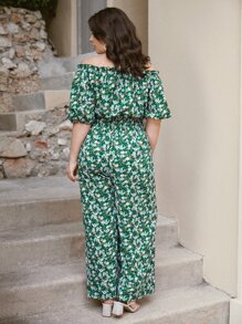 SHEIN Frenchy Jumpsuits Plus Size viền lá sen Hoa Tất cả trên in Boho - Nhiều màu - Xem 7