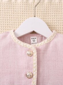 SHEIN 小女童拼接邊翻蓋細節夾克和百褶半身裙 - 淺粉色 - 查看 3