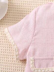 SHEIN 小女童拼接邊翻蓋細節夾克和百褶半身裙 - 淺粉色 - 查看 5