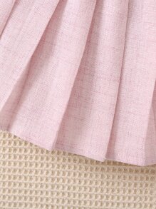 SHEIN 小女童拼接邊翻蓋細節夾克和百褶半身裙 - 淺粉色 - 查看 6